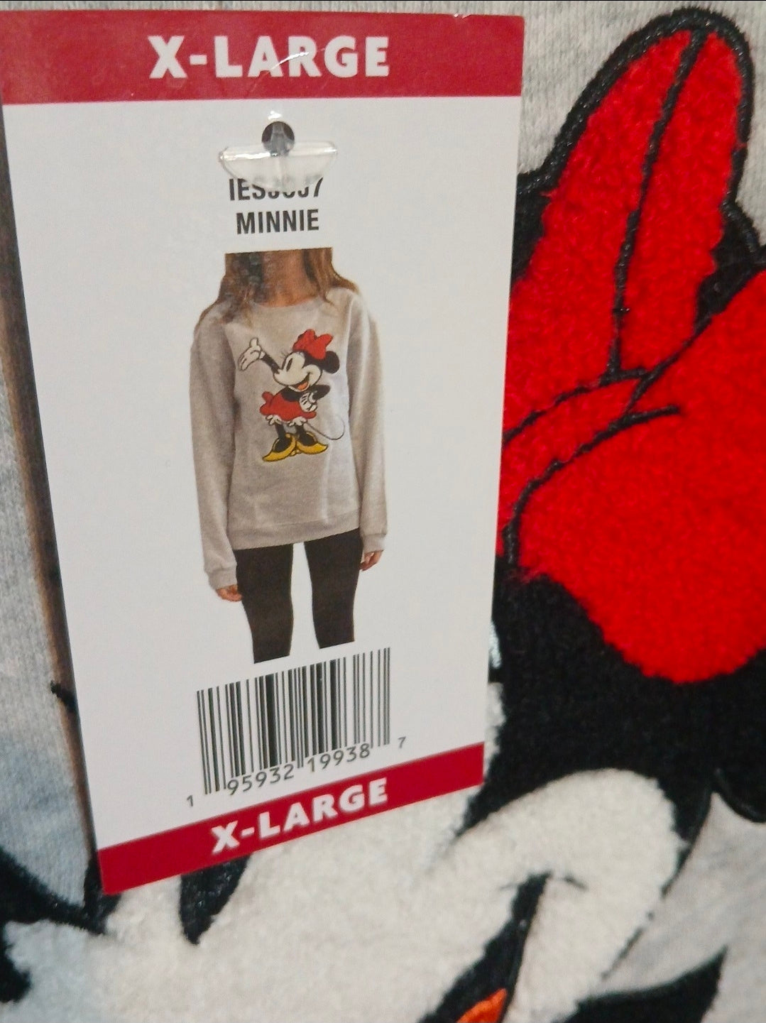 Disney Women's Embroidered Crew Neck Sweater Minnie Mouse Grey Heather New With Tags Size XL