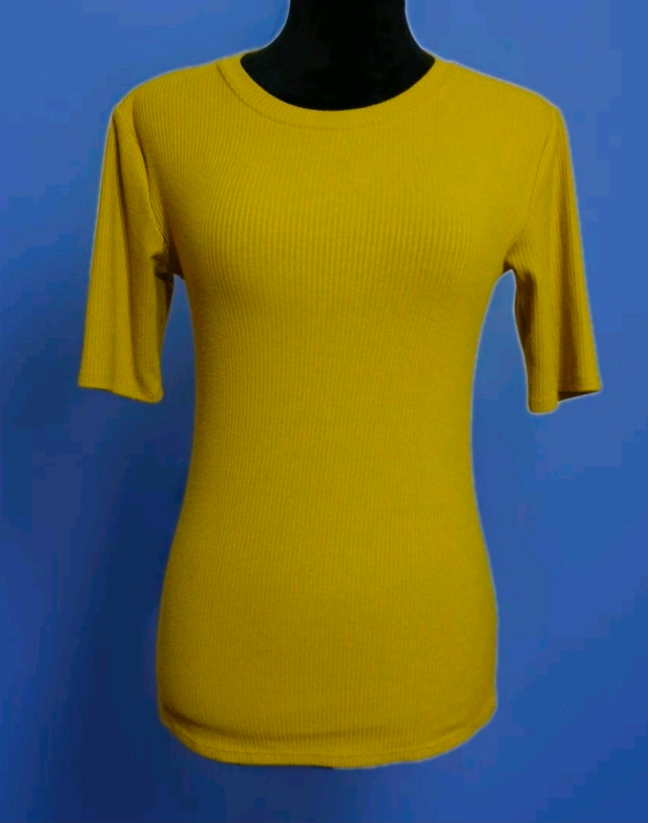 Simply Vera Verawang Zara Yellow Ribbed Crewneck Woman's Shirt Size XS