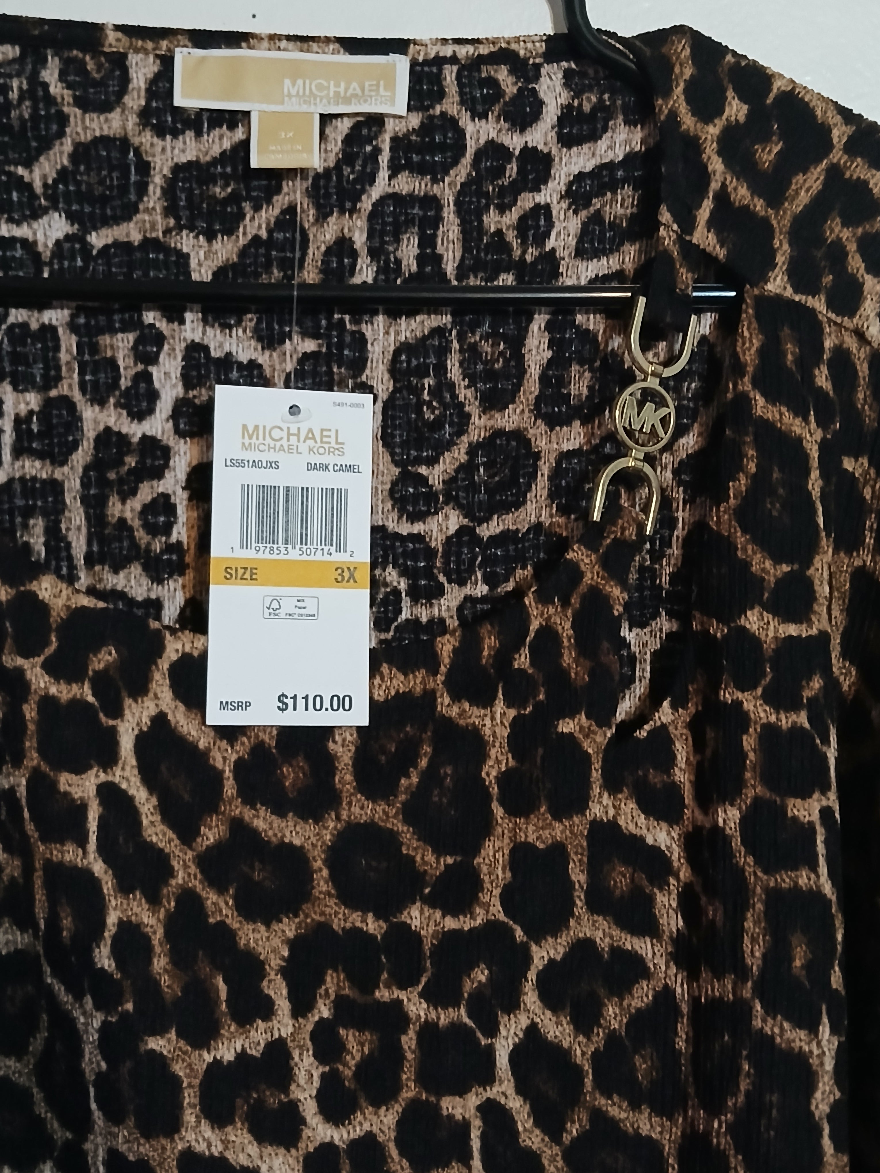 Michael Kors dark camel cheetah print women's blouse size 3x