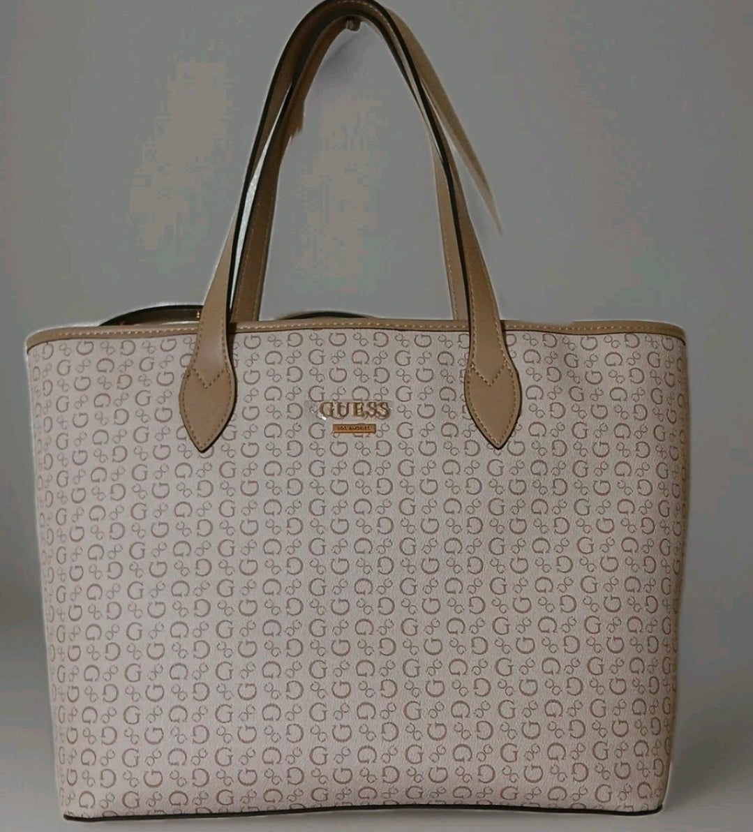 Guess Los Angeles 2 Set Woman's Tote Bag / Handbag Color Tan New With Tags