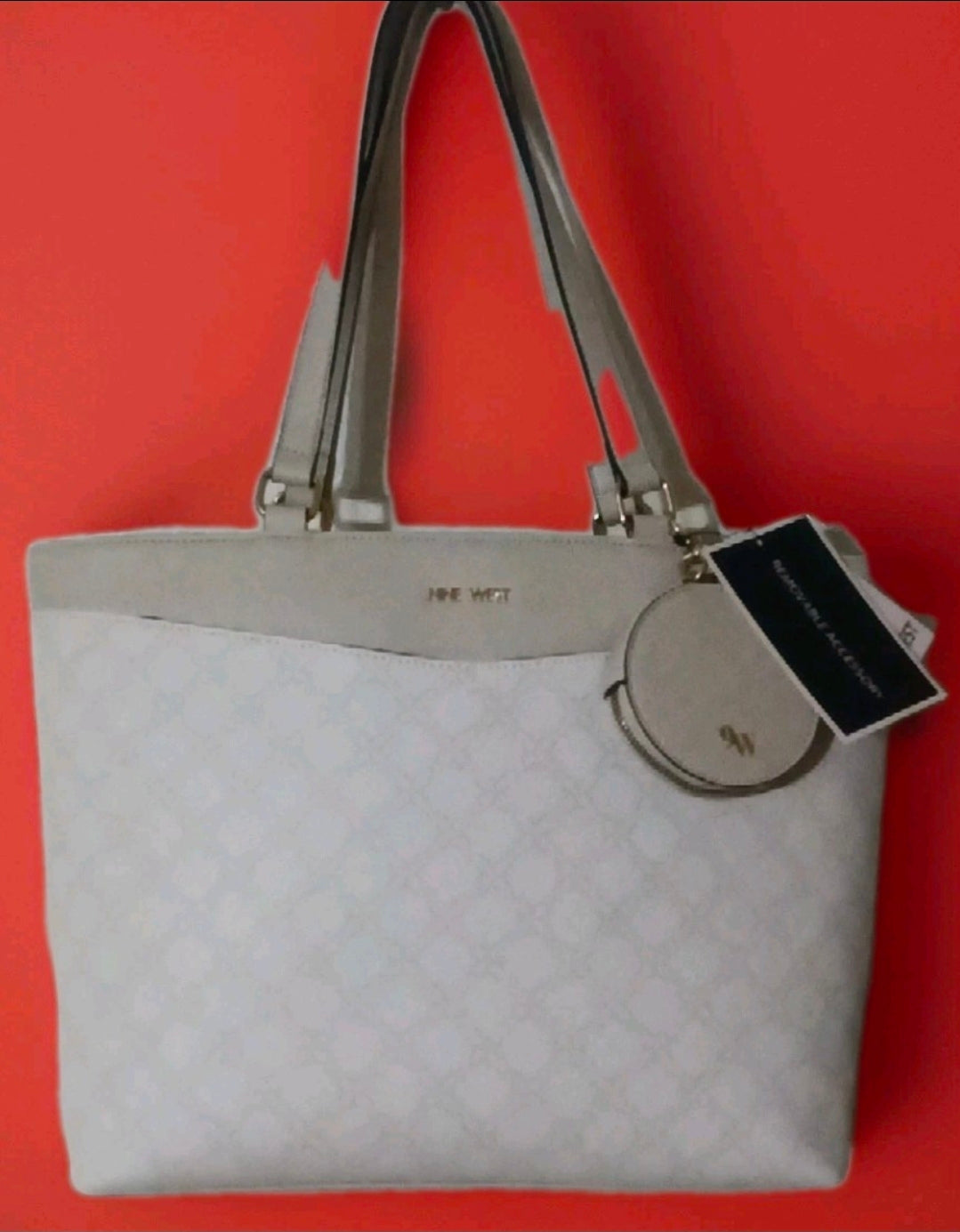 Nine West Woman's Tote Bag White And Tan Logo 2 Set New With Tags