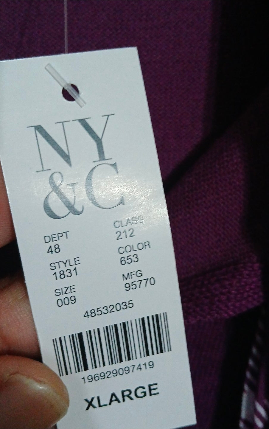 NY&C Solid Purple Women's Long Sleeve Shirt With Scarf Attached New With Tags Size XL