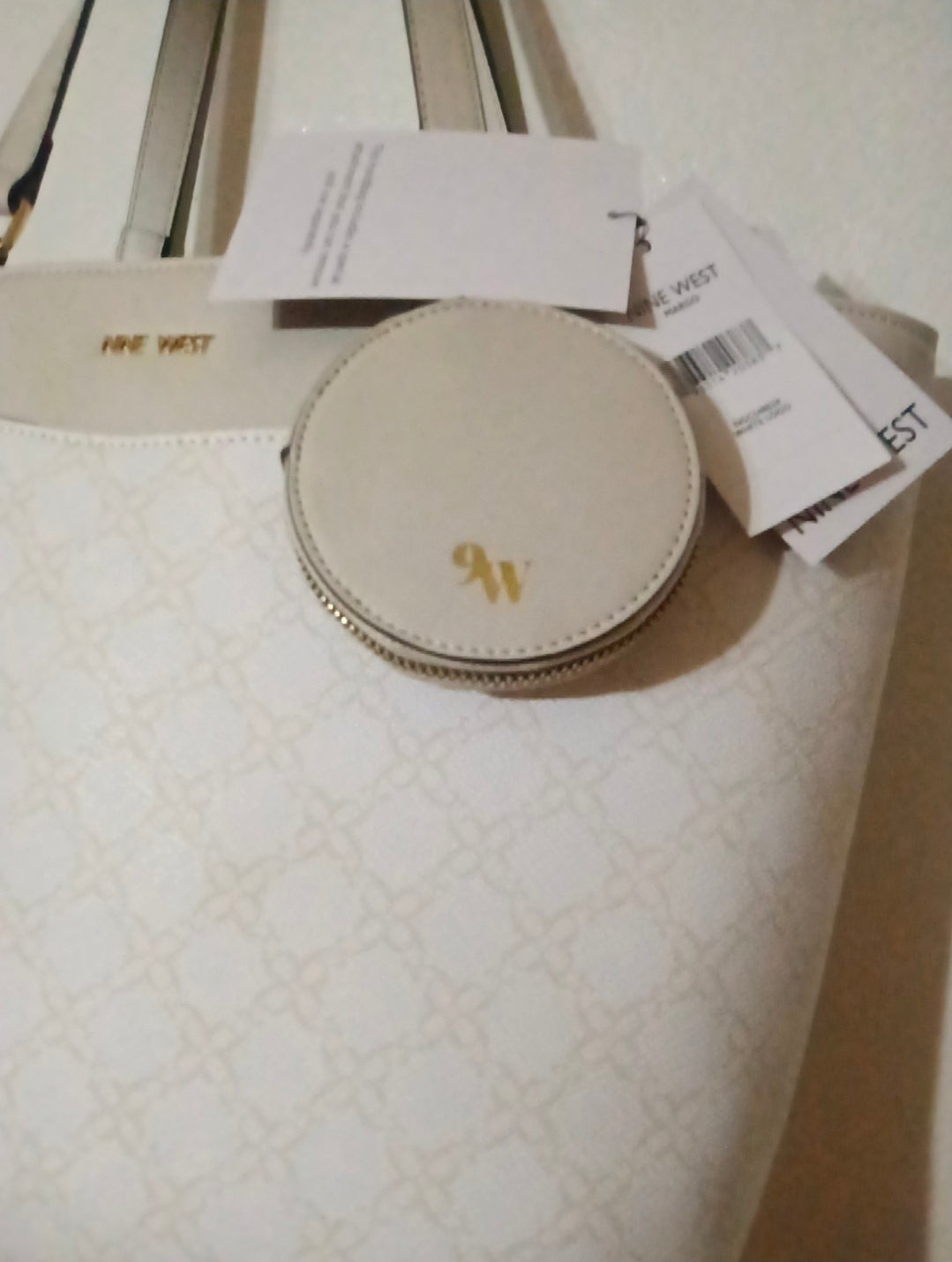 Nine West Woman's Tote Bag White And Tan Logo 2 Set New With Tags