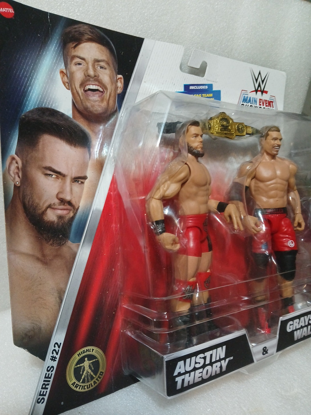 WWE Main Event Austin Theory and Grayson Waller figure set with championship