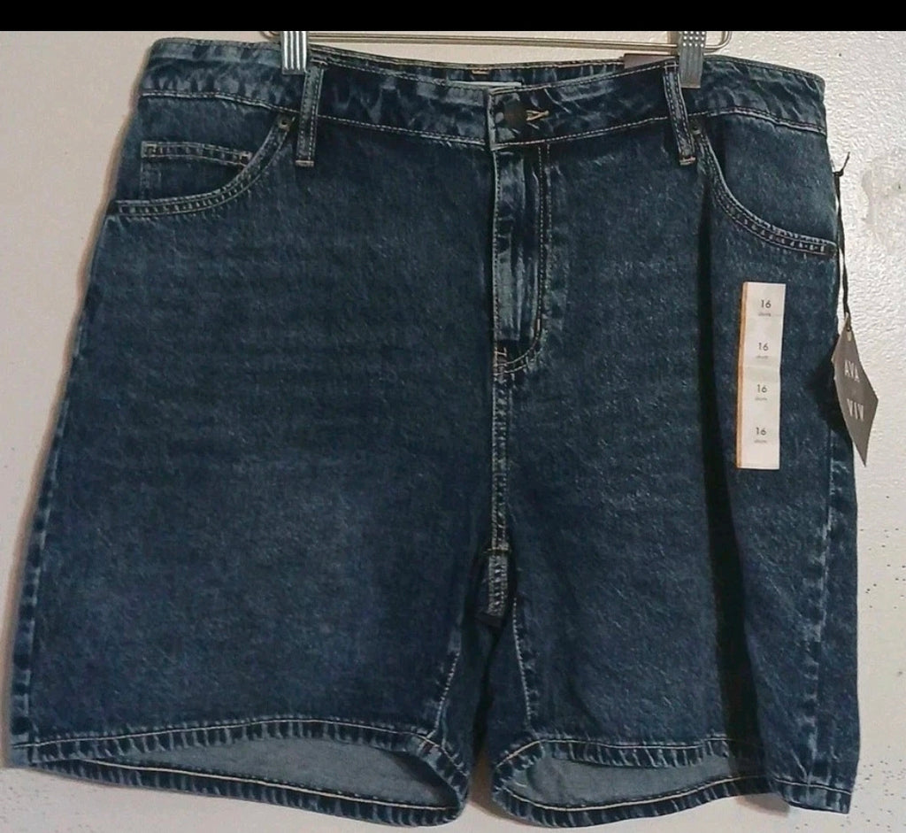 Ava & Viv Women’s Midi Shorts High Rise Relaxed Fit Stretch Size 16 R