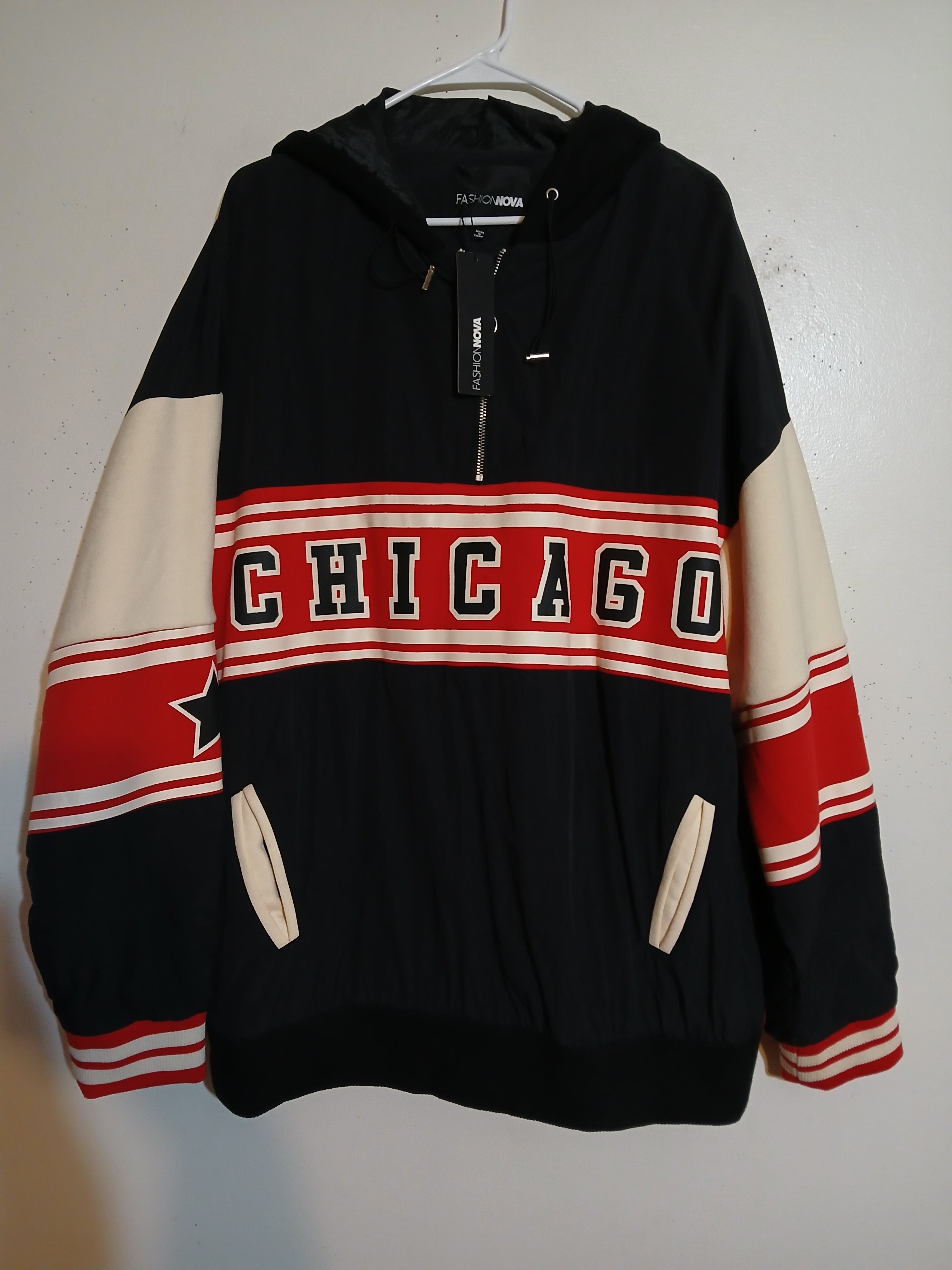 Fashion Nova Women's Chi Town Hooded Bomber Jacket Red Chicago Size Large