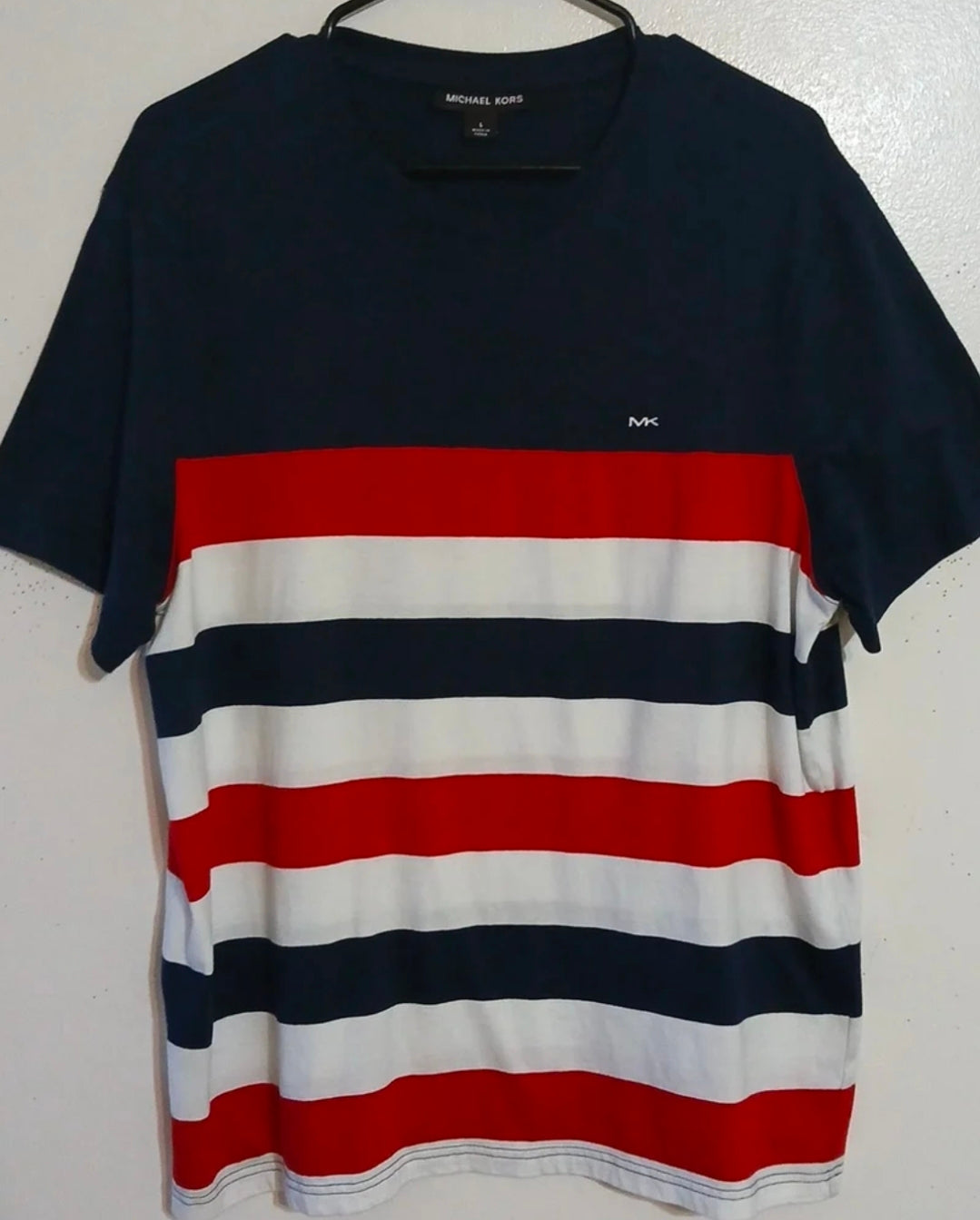 Michael Kors Men’s Striped Red White &Blur Shirt Size L