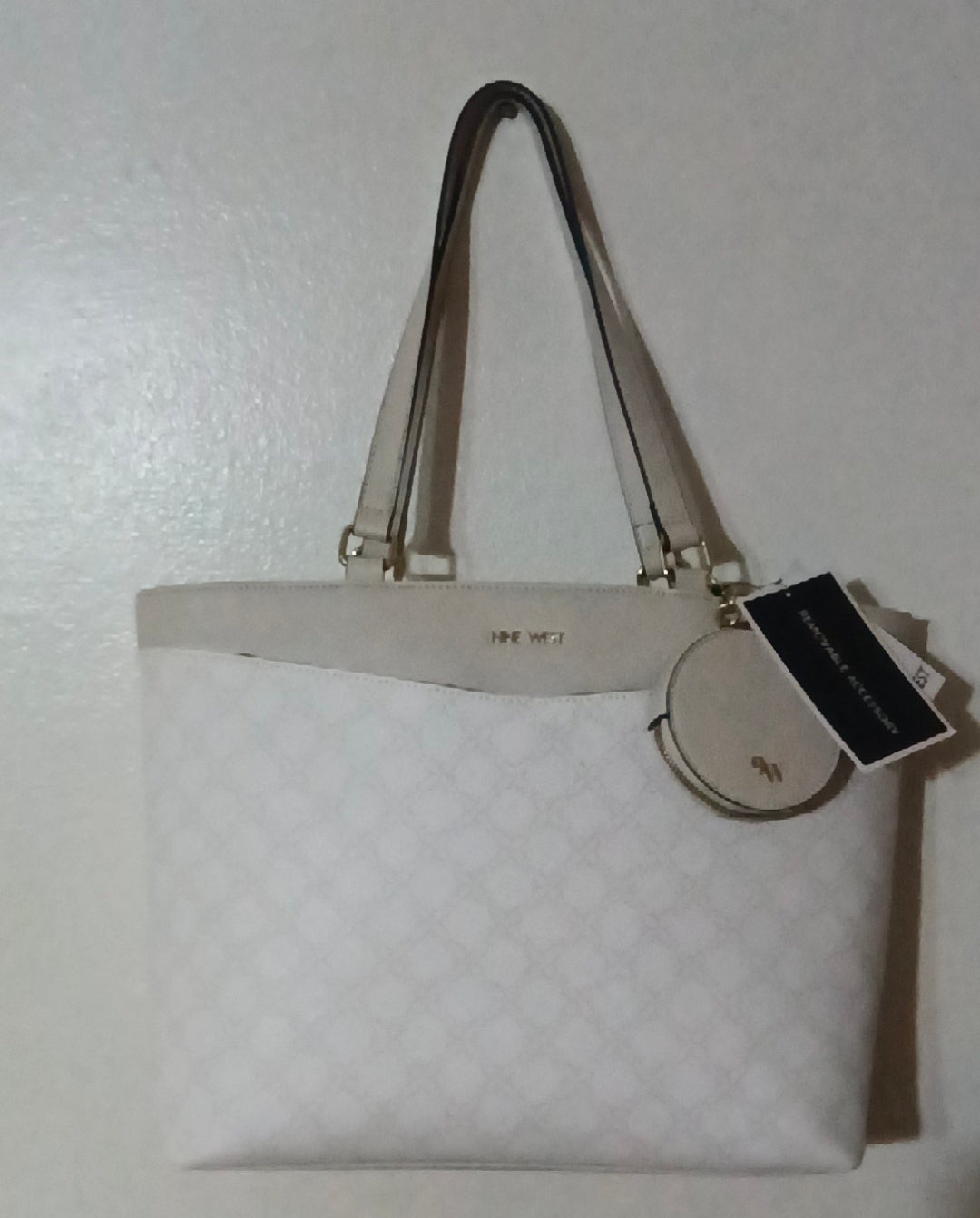 Nine West Woman's Tote Bag White And Tan Logo 2 Set New With Tags
