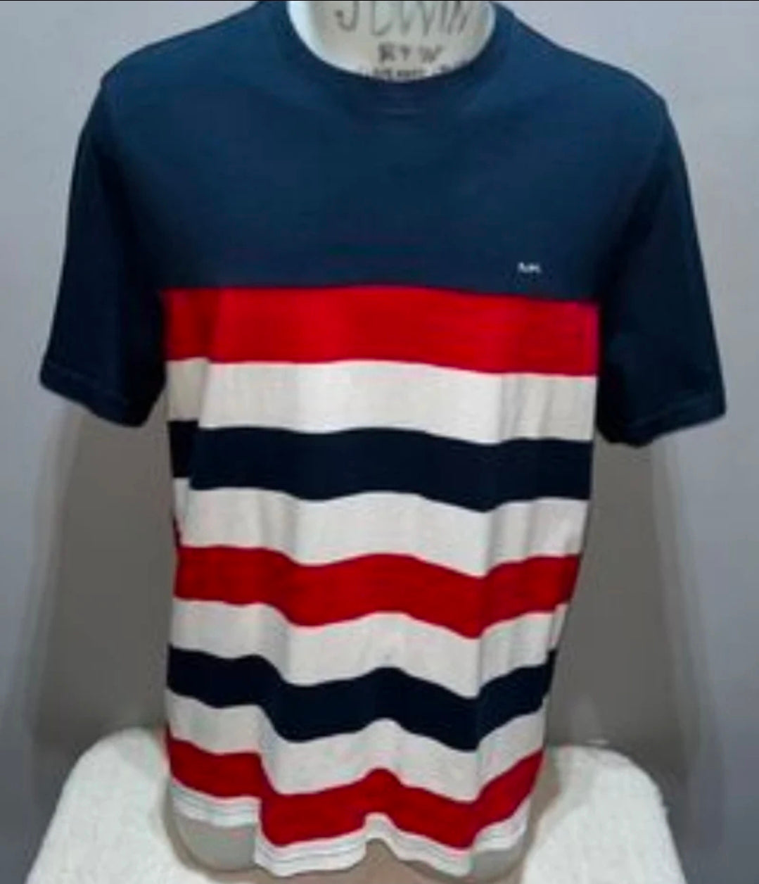 Michael Kors Men’s Striped Red White &Blur Shirt Size L