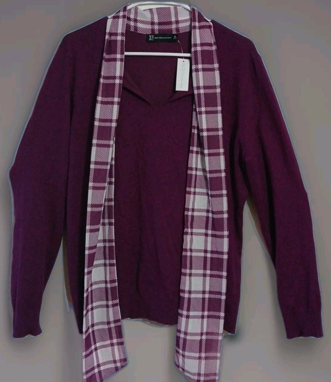 NY&C Solid Purple Women's Long Sleeve Shirt With Scarf Attached New With Tags Size XL