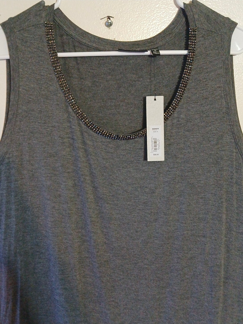Apt 9 Women's Gray & White Sleeveless Tank Rhinestone Neck Size 1X