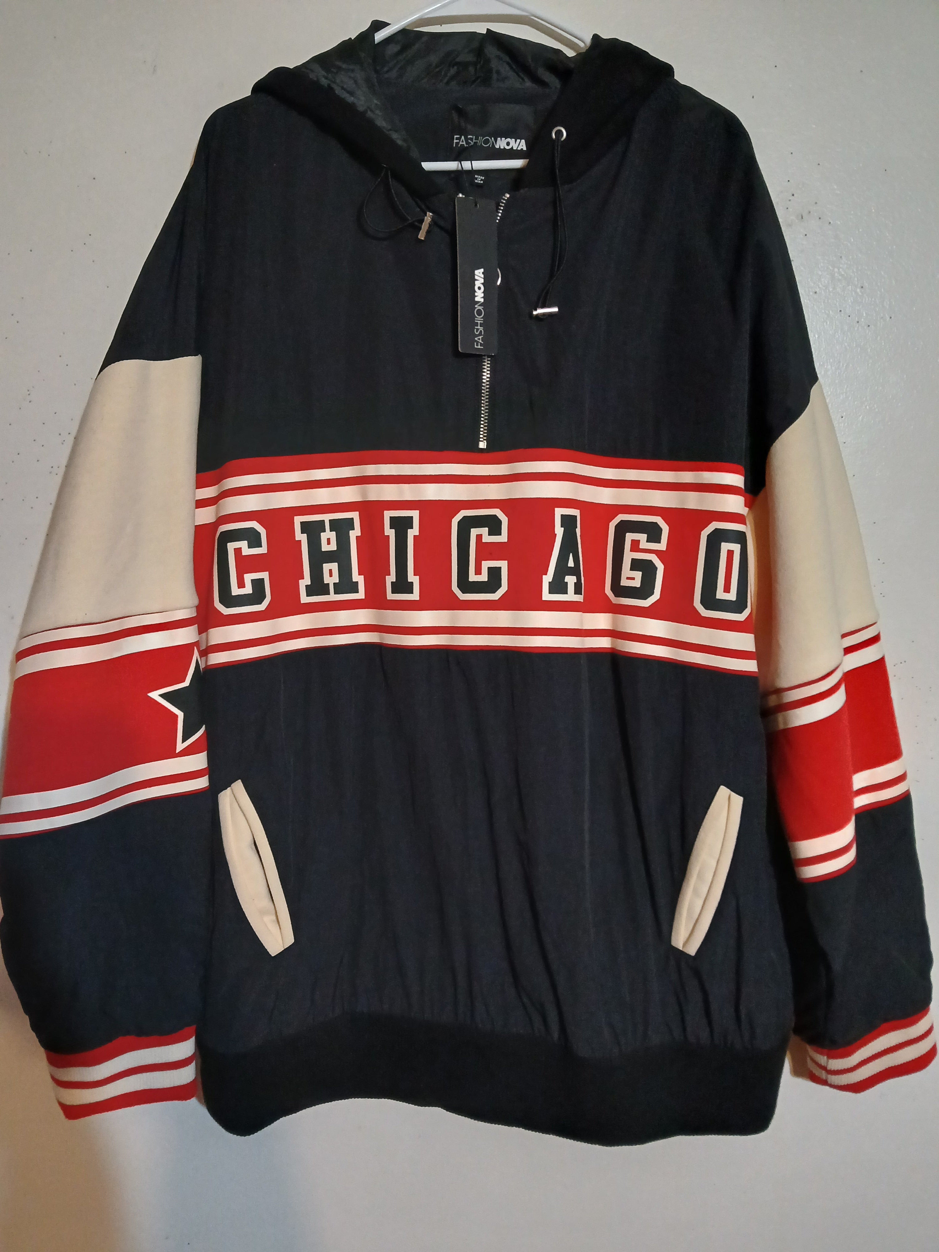 Fashion Nova Women's Chi Town Hooded Bomber Jacket Red Chicago Size Large