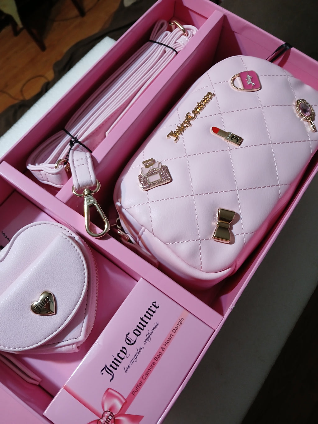 Juicy Couture Women's Puffy Camera Crossbody Handbag Color Pink Gift Set
