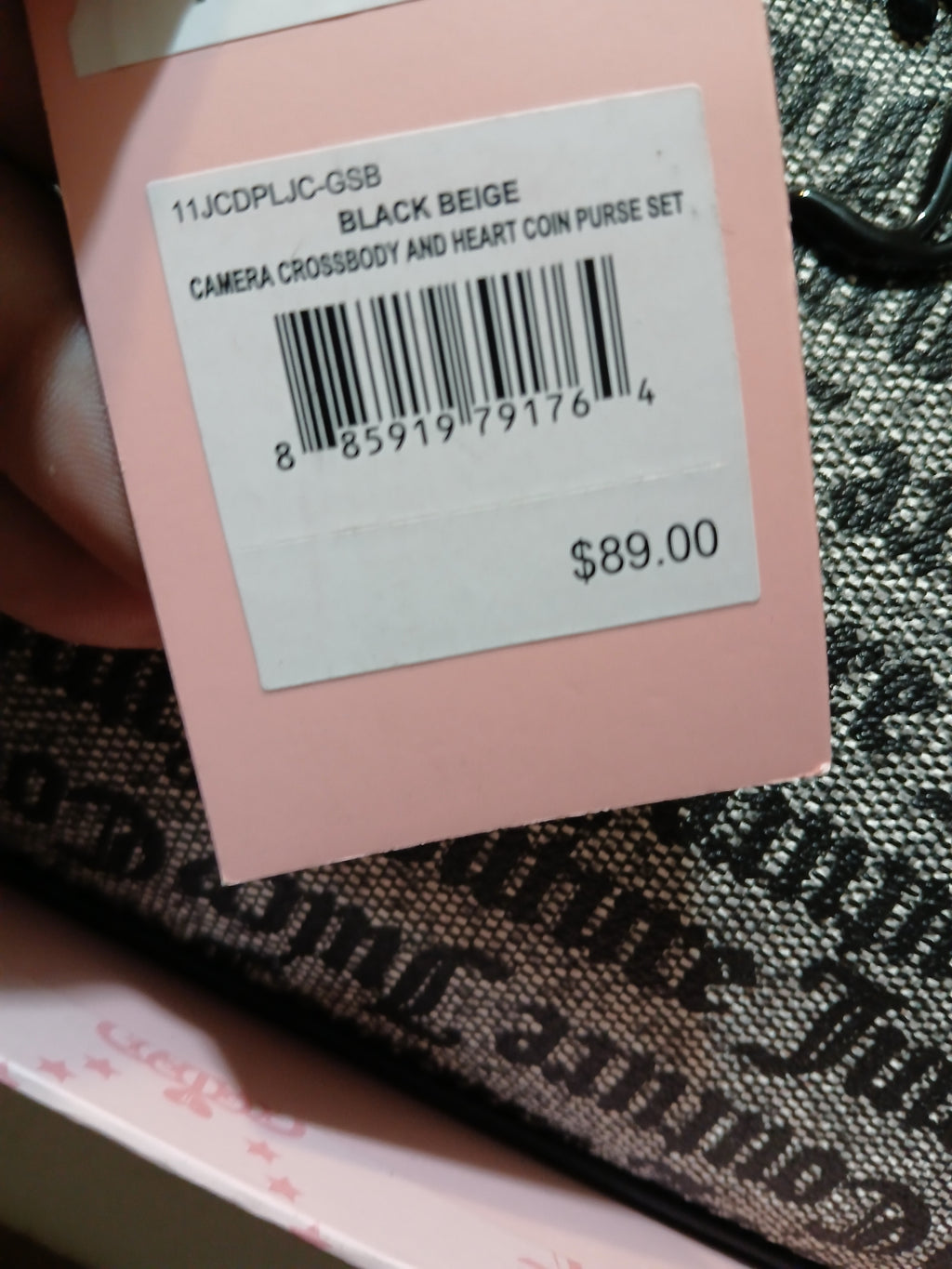 Juicy Couture Women's Camera Crossbody Handbag And Heart Coin Purse set Black Beige