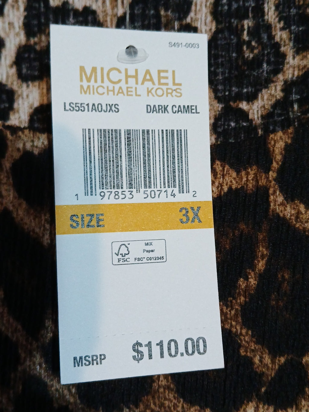 Michael Kors dark camel cheetah print women's blouse size 3x