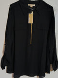 Michael Kors Woman's Blouse Black W/Gold Tone Front Zipper Size 2X