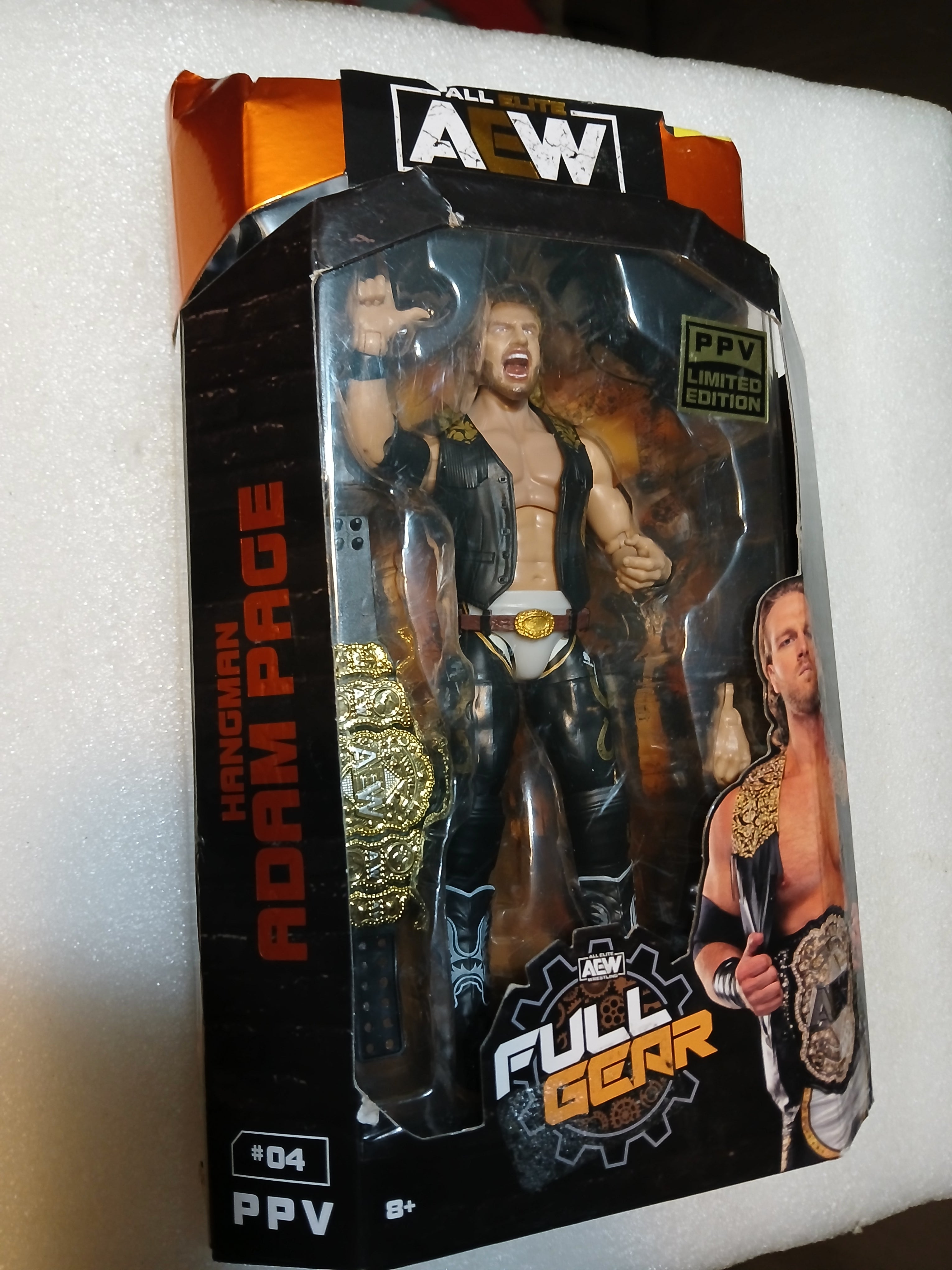 AEW Jazwares Hangman Adam Page Unrivaled Collection Series  action figure Box Has Damage