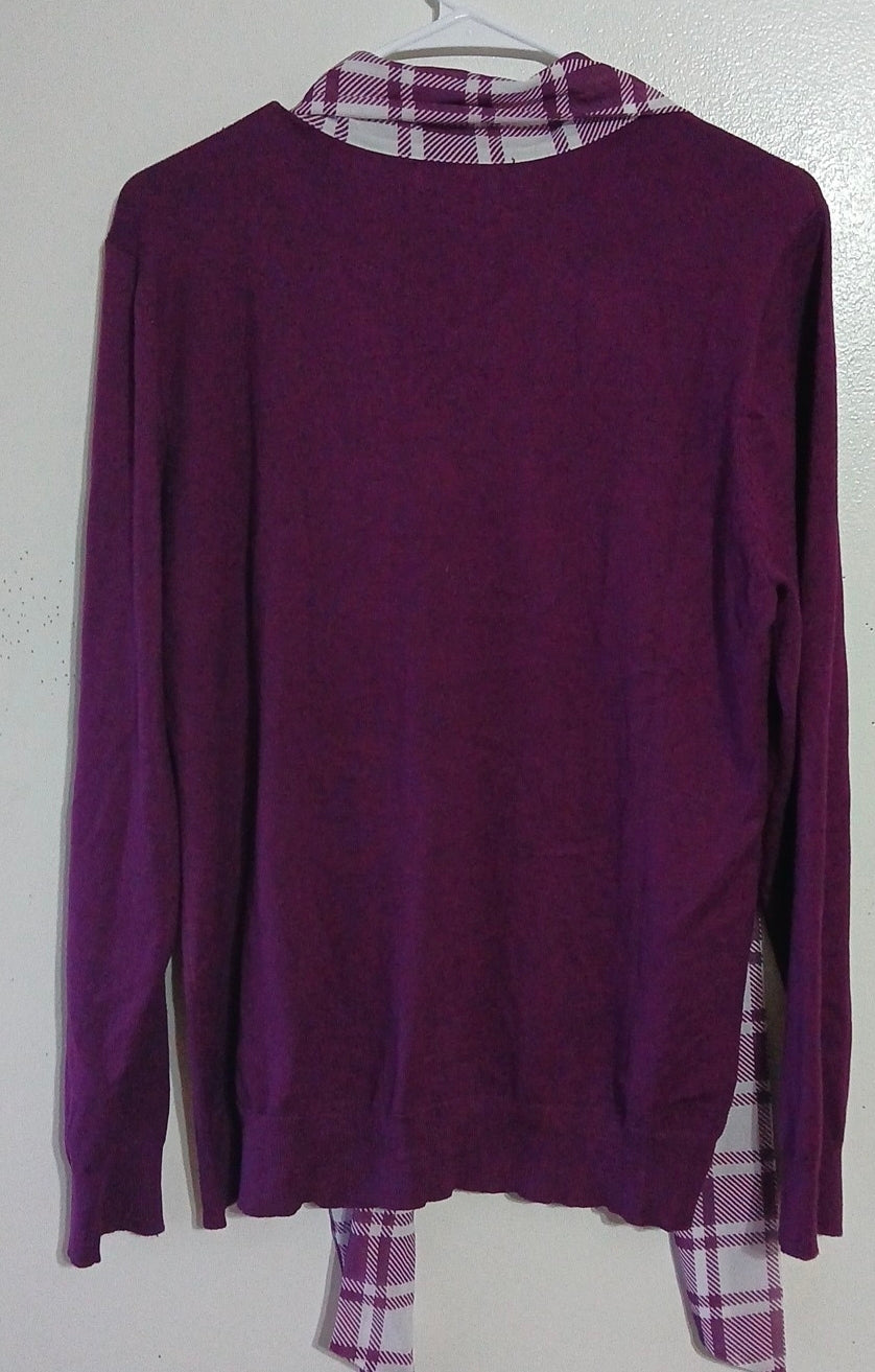 NY&C Solid Purple Women's Long Sleeve Shirt With Scarf Attached New With Tags Size XL