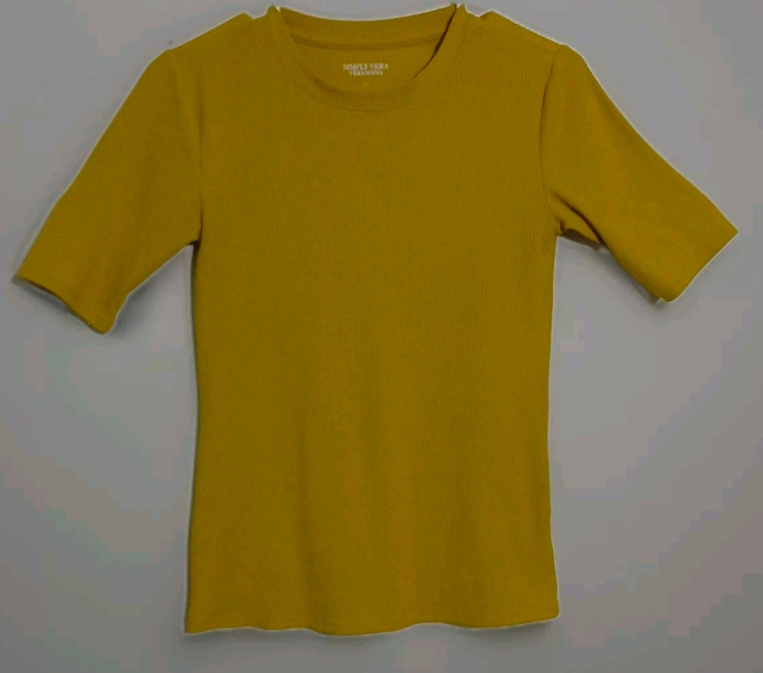 Simply Vera Verawang Zara Yellow Ribbed Crewneck Woman's Shirt Size XS