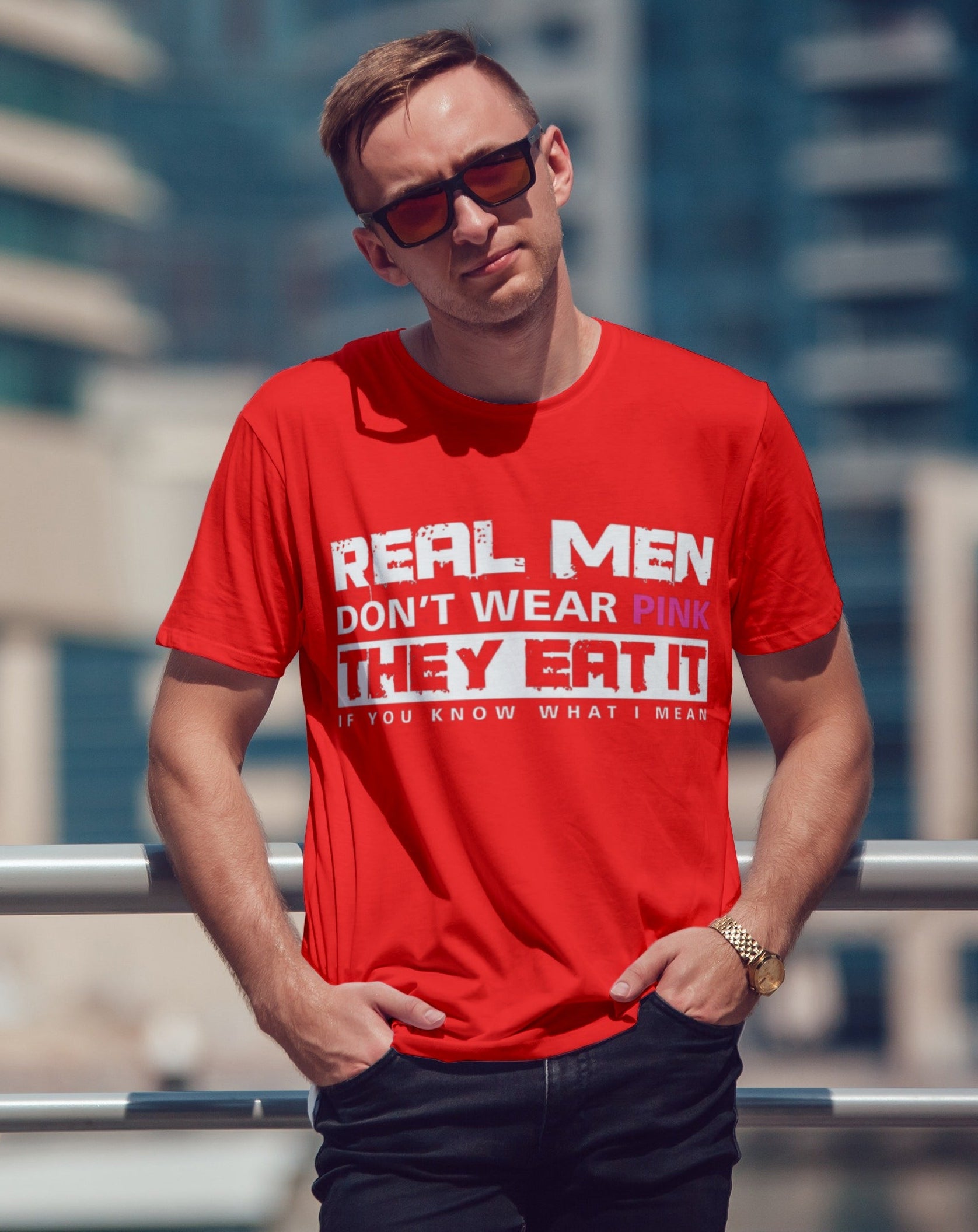 Men's  T Shirt  Real Men Don't Wear Pink Made By Lowe's Custom Designs