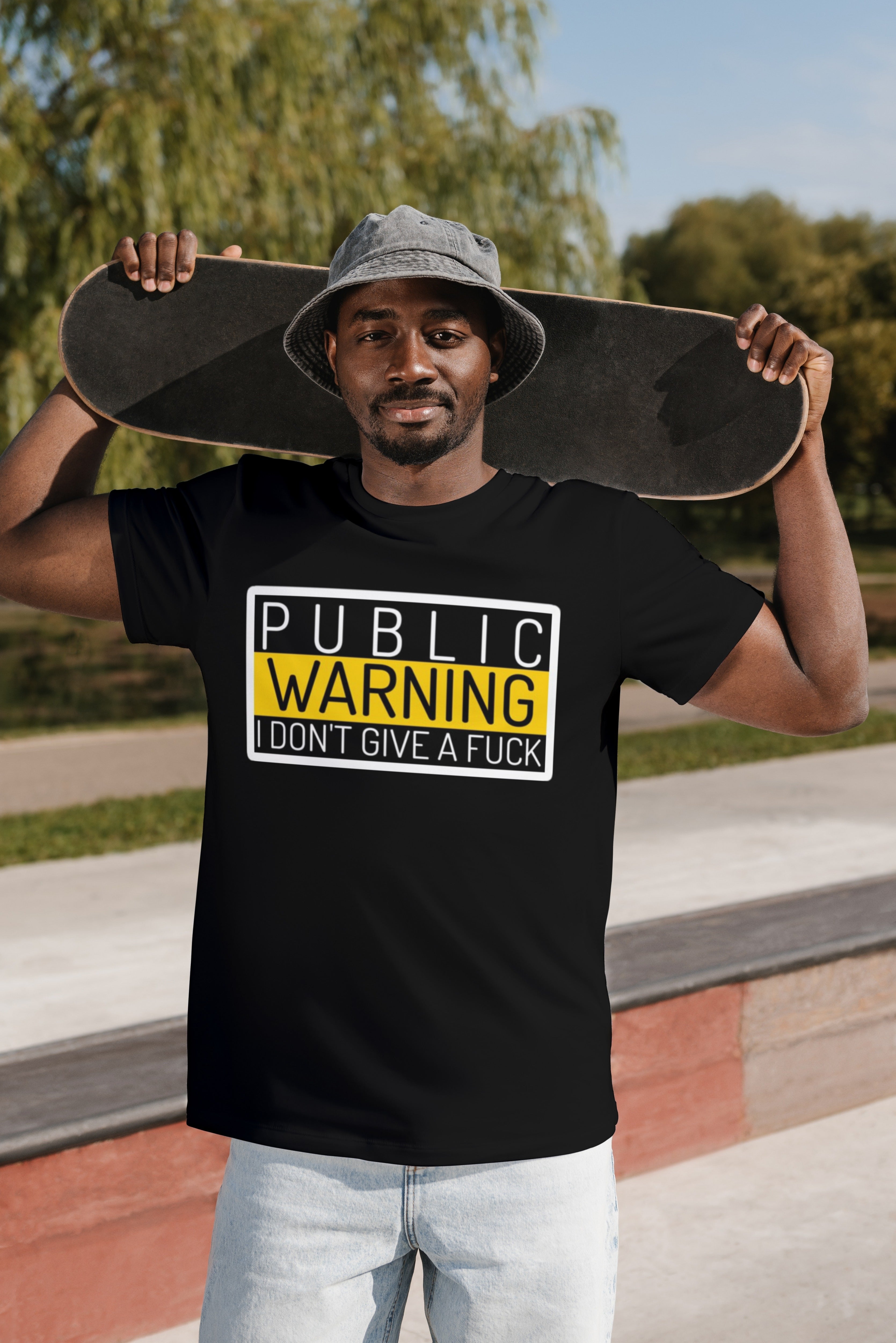 Unisex t-shirt public warning made by Lowe's custom designs